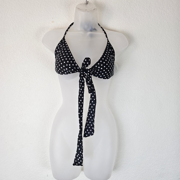 NWT Aerie Polka Dot Wrap Bikini Top Black White Halter Size Small - Picture 2 of 10